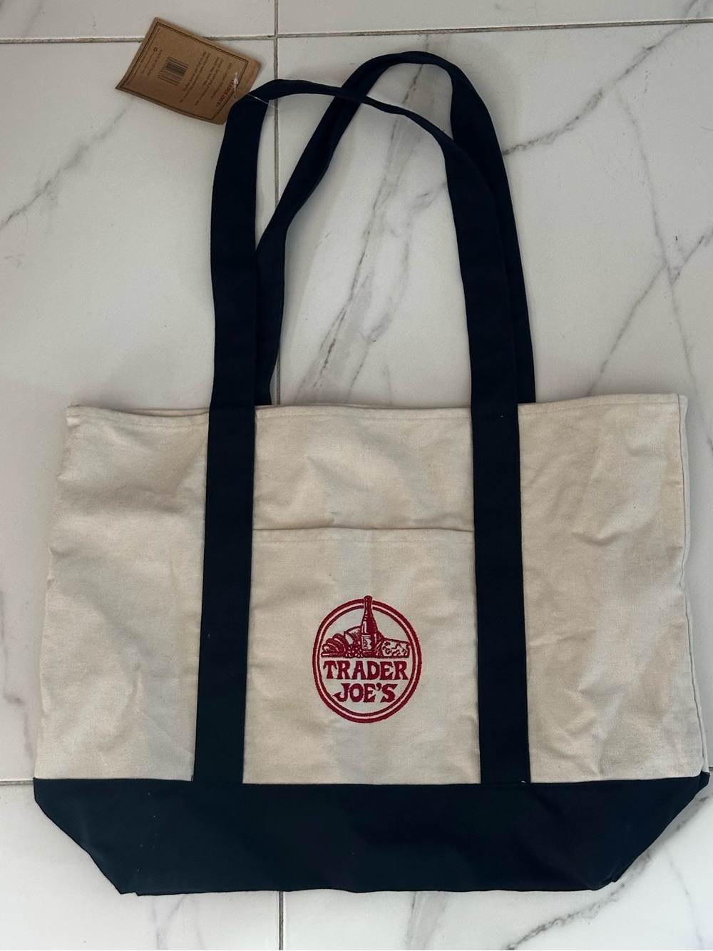Trader Joe's Cream and Black Canvas Large Tote Bag